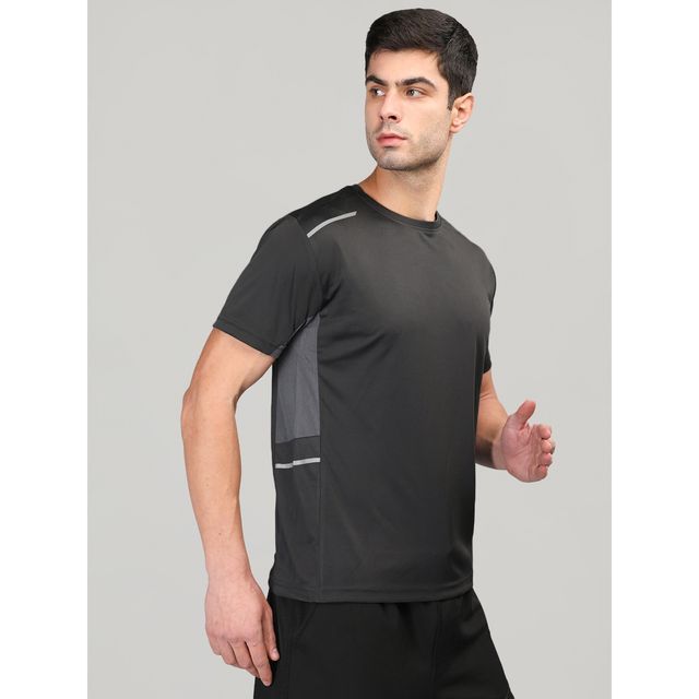 Chkokko Men's Solid Regular Fit Sports T-shirt | Black - L
