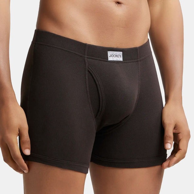 Jockey 8008 Men's Super Combed Cotton Rib Solid Boxer Brief|Concealed Waistband | Black-M