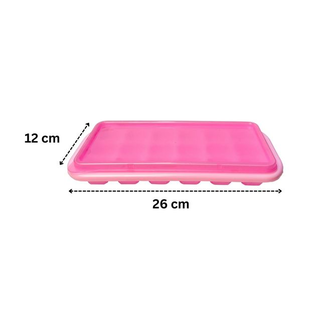 Ice Tray With Lid 18 Cubes Tray (Pink)