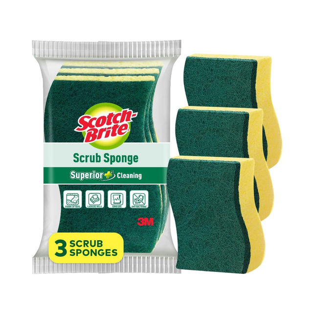 Pril Lime Dishwash Liquid Pouch(2l) & Scotch-Brite Scrub Sponge (Pack Of 3)(1pc) Combo 