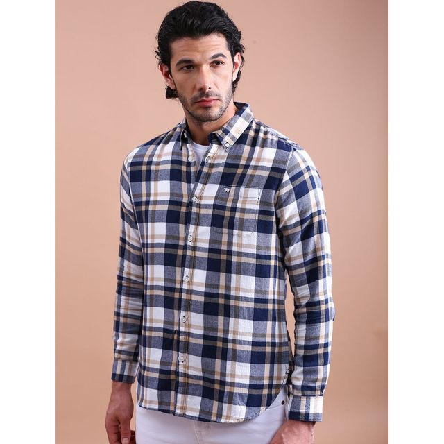 The Bear House Men Slim Fit Checked Cotton Casual Shirt - Eagle | Blue and Grey | XL