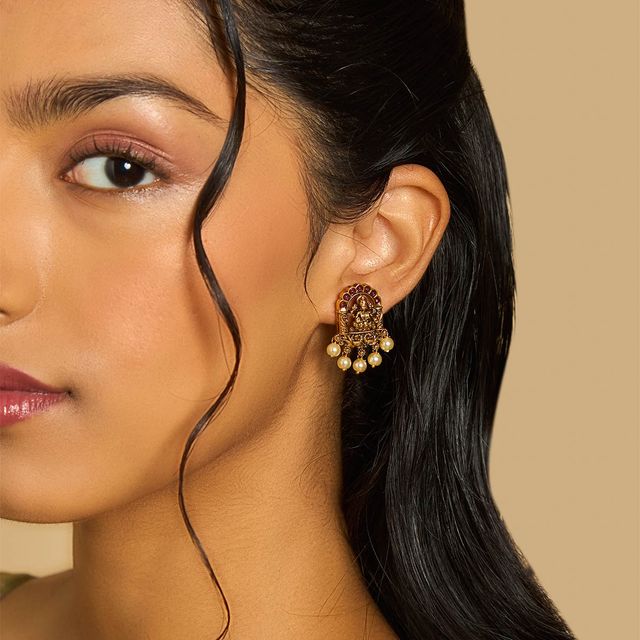 Kushal s Fashion Jewellery Ruby Gold-Plated Synthetic Stones & Beads Antique Earring | 413071