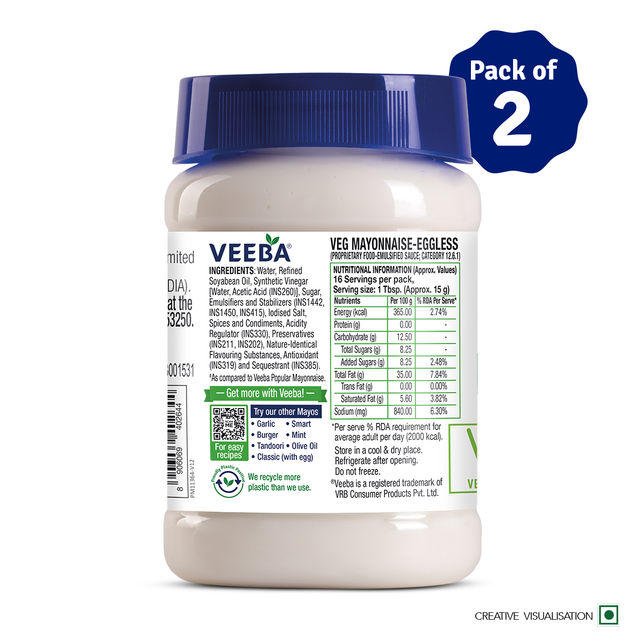 Veeba Veg Mayonnaise Eggless (250g) Combo | Pack of 2