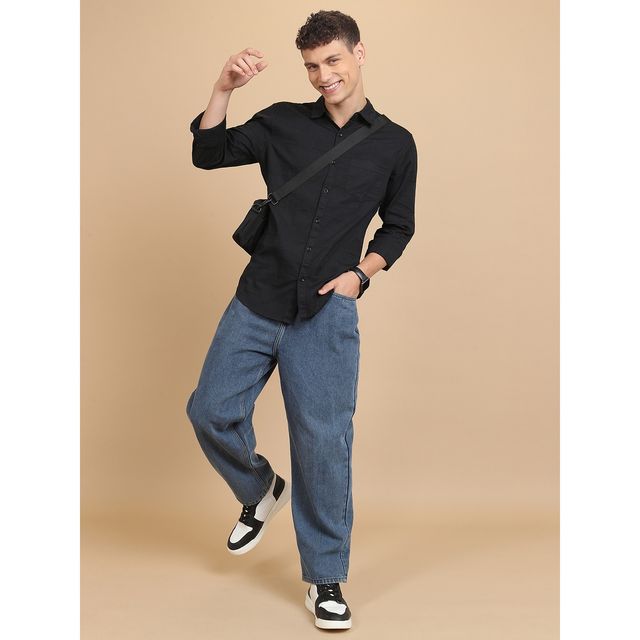 Ketch Men Solid Slim Fit Shirt | Black | XL