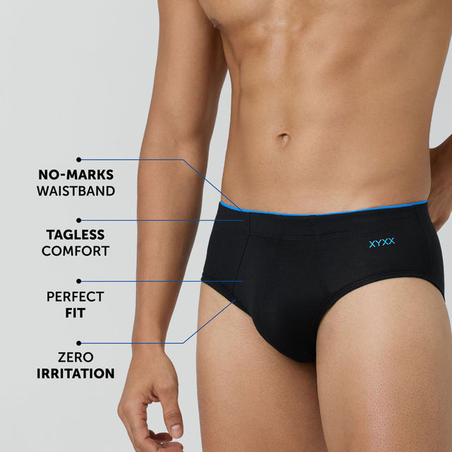 XYXX Men's Solid Modal Brief | Black and Blue - M
