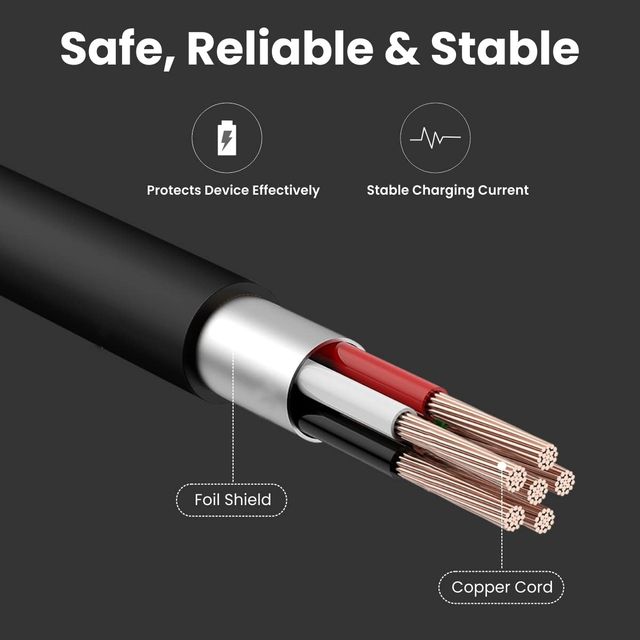 Portronics Konnect Core 8 PIN Cable Tangle-Free with 3A Rapid Charging & 480mbps Data (Black)