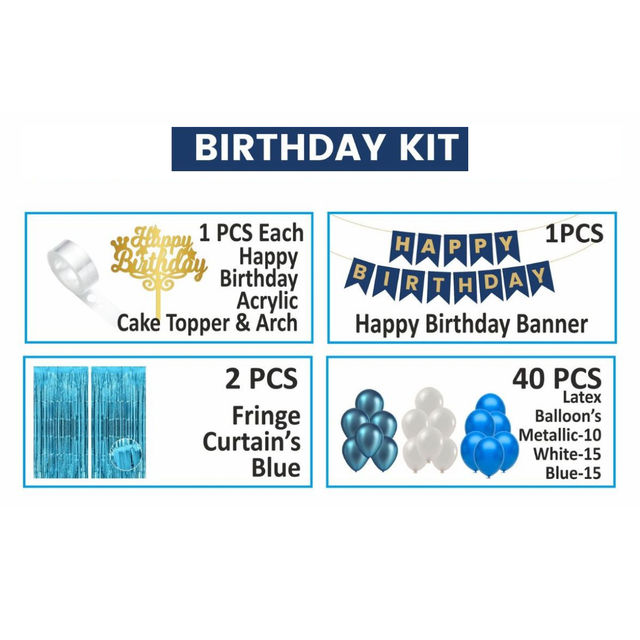 Let's Vybe Birthday Decoration Kit Blue and White