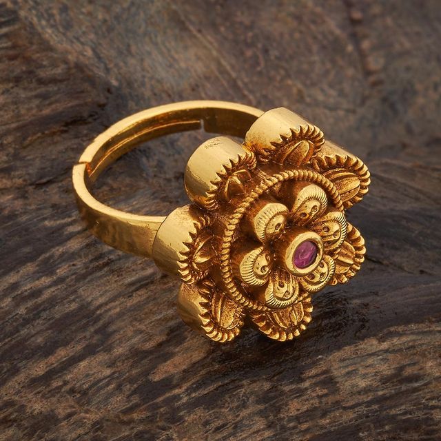 Kushal s Fashion Jewellery Ruby Gold-Plated Synthetic Stones Antique Finger Ring | 435975