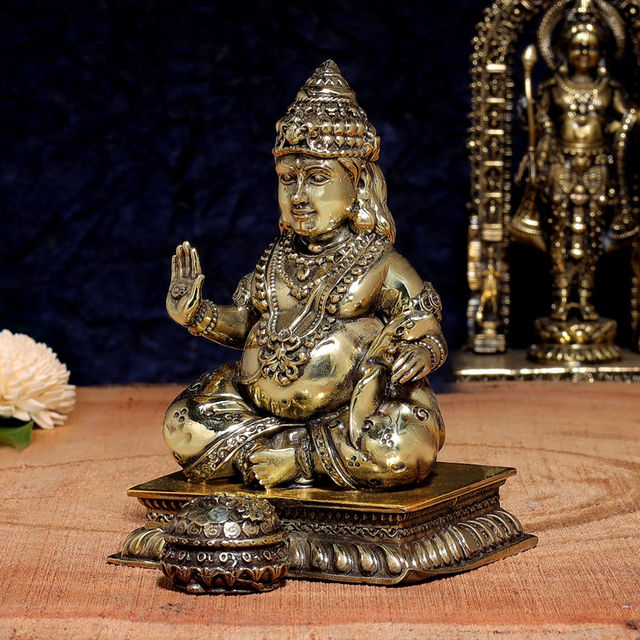 Aksharveda Intricate Brass Kuber Murti - 4 inch