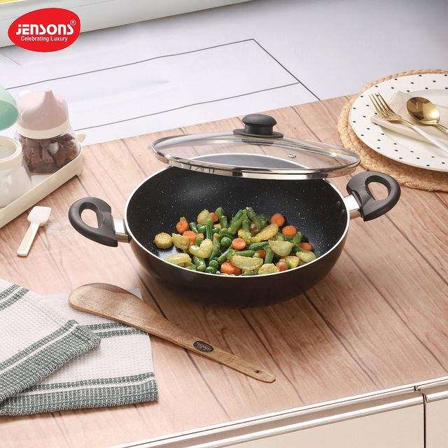 Jensons Cuisine Non Stick Kadhai With Glass Lid 22 cm ( 1.7 Liter )