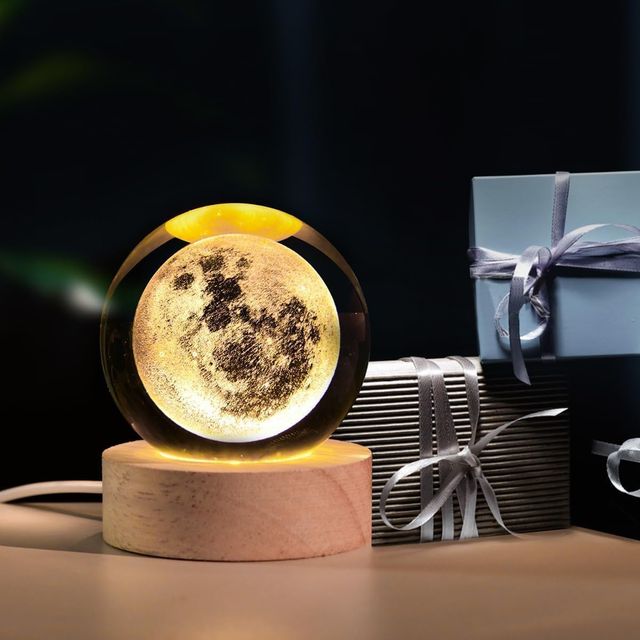 Desidiya Moon 3D Crystal Ball Night Light - 2.4 Inch Led Glass Lamp And Home Decor