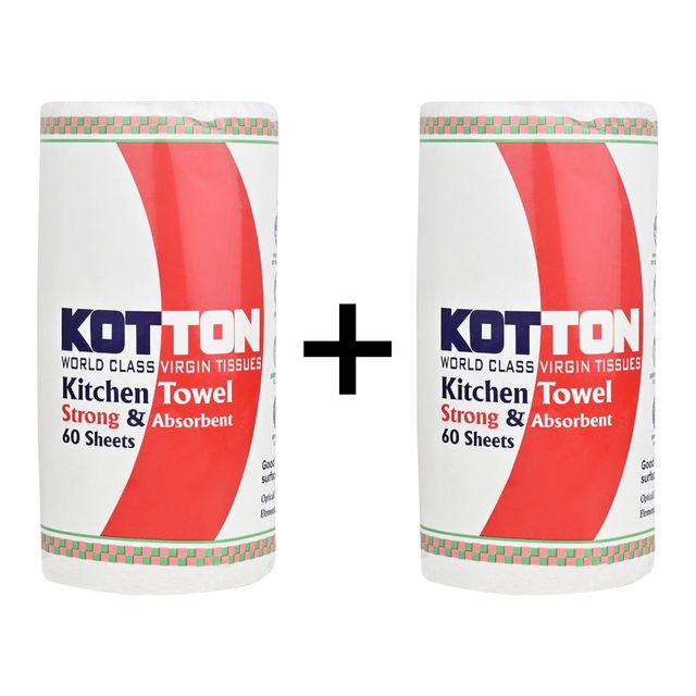 Kotton Kitchen Towel 2 Ply - 100% Virgin Pulp/Paper, 60 pulls 60 pc X 2 Combo