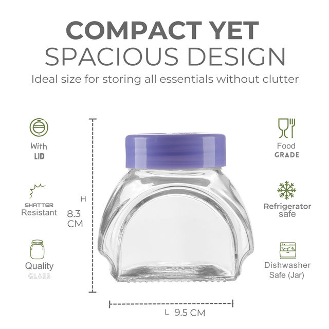 Yera Spice Glass Jar 2 pcs Set With Airtight Violet Colored Plastic Lids 285 ml (Each)