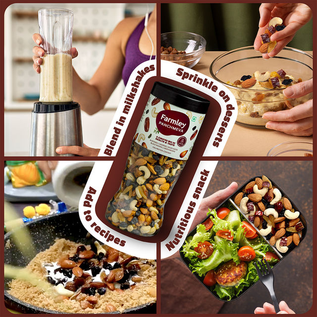 Farmley Mix Dry Fruits Panchmeva - Almonds, Cashews, Dates, Black Raisins, Green Raisins