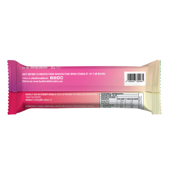 Baskin Robbins Raspberry Vanilla Doublet Bar Ice Cream Stick
