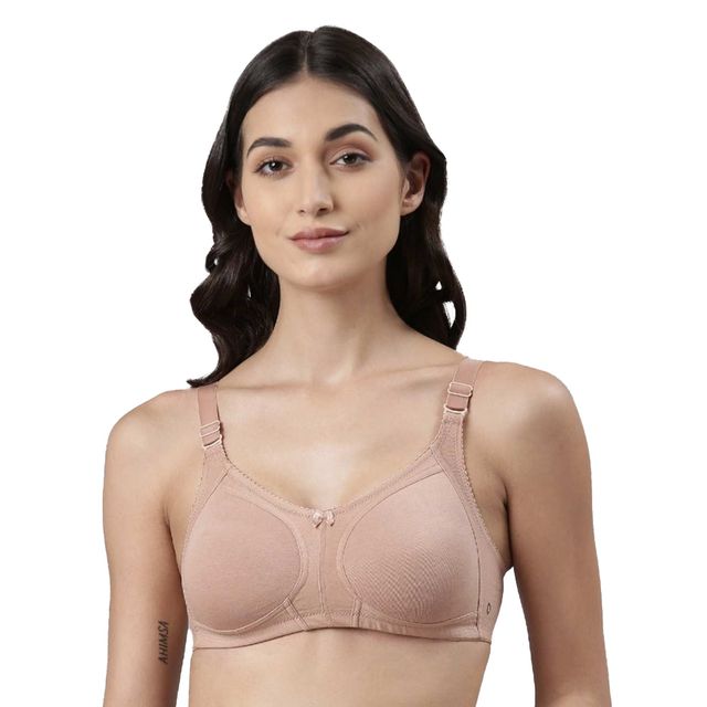 Dollar Missy Women's Combed Cotton Stretchy Elastane Wire-Free Panelled Support Bra | Skin - 34C