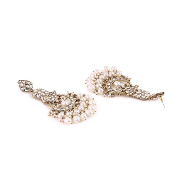 Priyaasi Pearl Kundan Gold Plated Statement Earrings