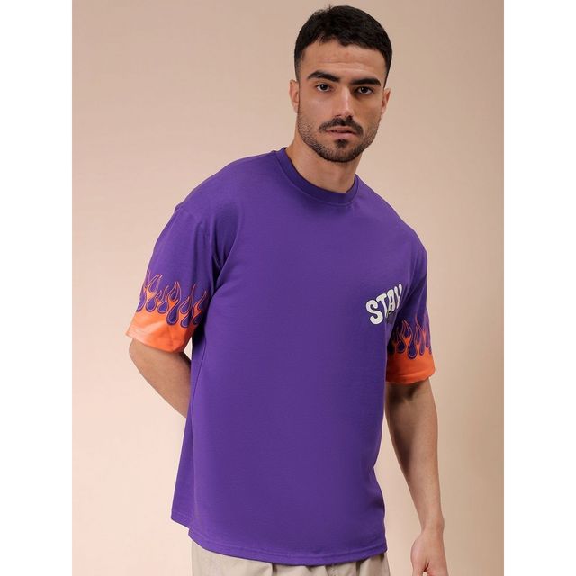 The Indian Garage Co Men's Street Boxy Placement Print T-shirt | 1023-Ktee-174-3 | Dusted Grape - S