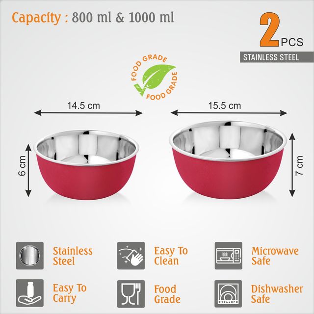 BAY6 Steel Microwave-Safe Bowl Set - (2pc) - (800ml + 1000ml)