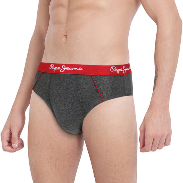 Pepe Jeans Men's Solid Charcoal Melange Brief | M