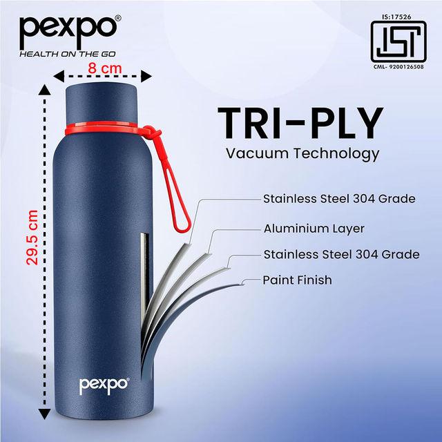 Pexpo Bravo Hot & Cold Isi Certified Flask - 1 L | Denim Blue