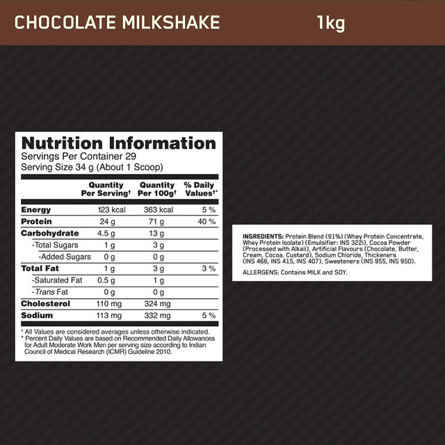 Optimum Nutrition (ON) Performance Whey Protein Powder Chocolate Milkshake