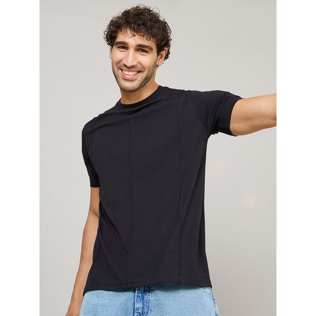 Styli Men's Regular Fit Tee with Pintuck Detail | Black - S