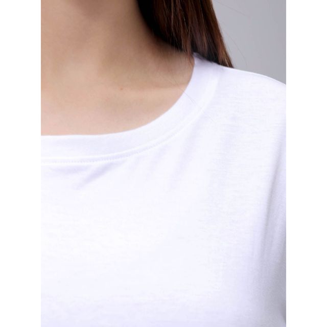 Freehand Women's Casual Regular Solid Crew Neck T-shirt | 0424-Zfhcntee3-04 | White - L