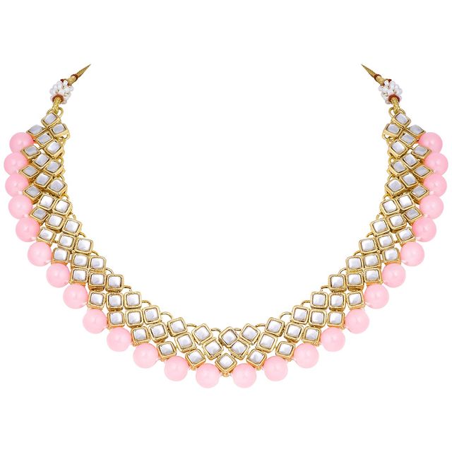Peora Gold Plated Kundan Pearl Bridal Choker Necklace Jewellery Set With Dangle Earrings For Women
