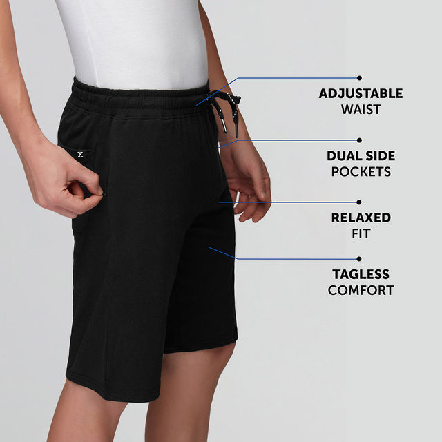 XYXX Men's Solid Cotton Shorts | Black - L