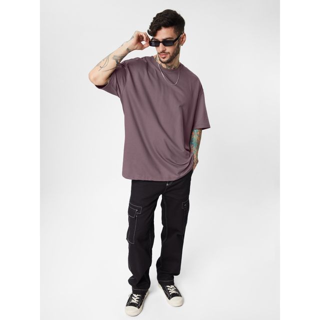 The Souled Store Women's Solids Pale Purple Oversized T-shirt | Purple - L