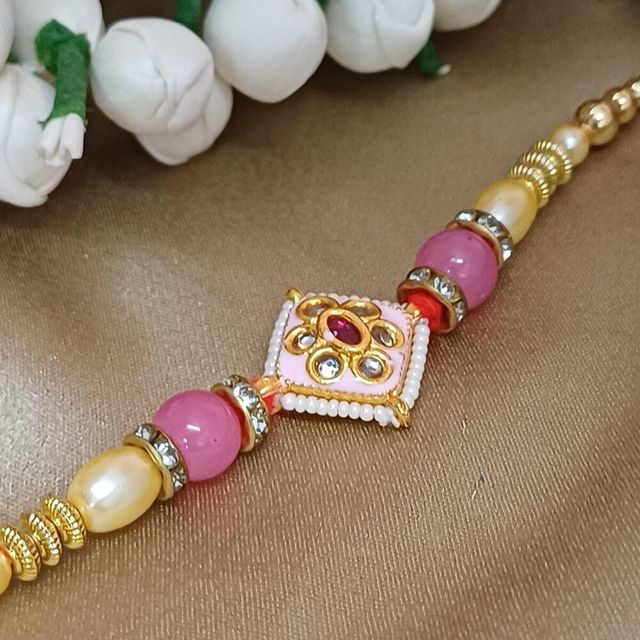 Gullak Rajasthani Minakari Kundan Pendant Rakhi - Traditional Craft