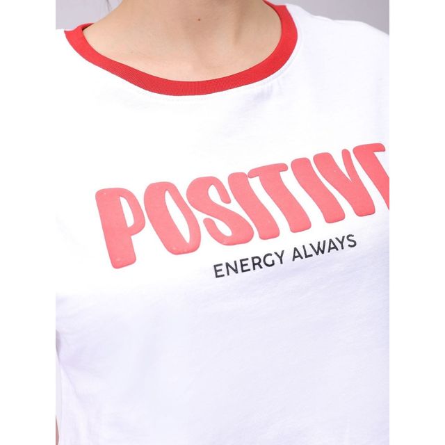 Freehand Women's Casual Relaxed Typographic Crew Neck T-shirt | 0424-Zfhcrtee2-03 | White - M