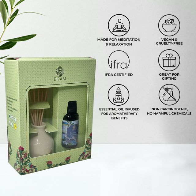 Ekam Reed Diffuser Gift Set | Lavender & Sandalwood| Rakhi Gift for Brother & Sister