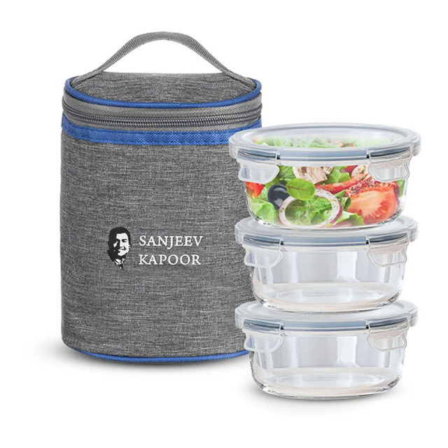 Sanjeev Kapoor Boston Round Lunch Box 3 x 400 Ml - Set Of 3 Pcs With Bag - Assorted