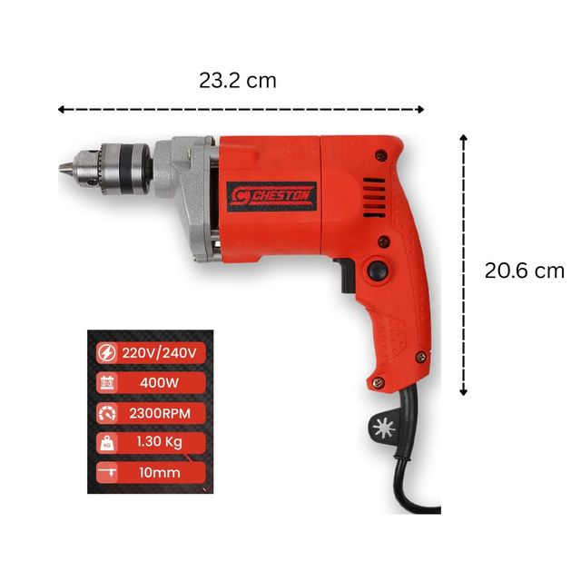 Cheston Corded 10mm Drill Machine with 13 HSS Bits & 1 Wall Bit