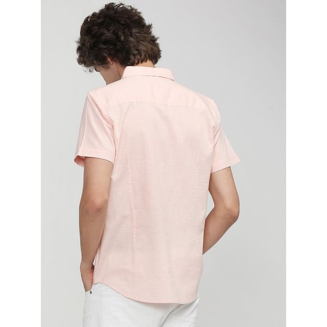 Ketch Men Slim Fit Solid Cut Away Collar Casual Shirt | Pink | M