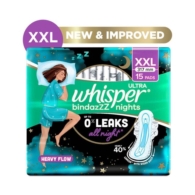 Whisper Bindazzz Night Sanitary Pads - XL+ (15pc) & Venus Razor(1pc) Combo