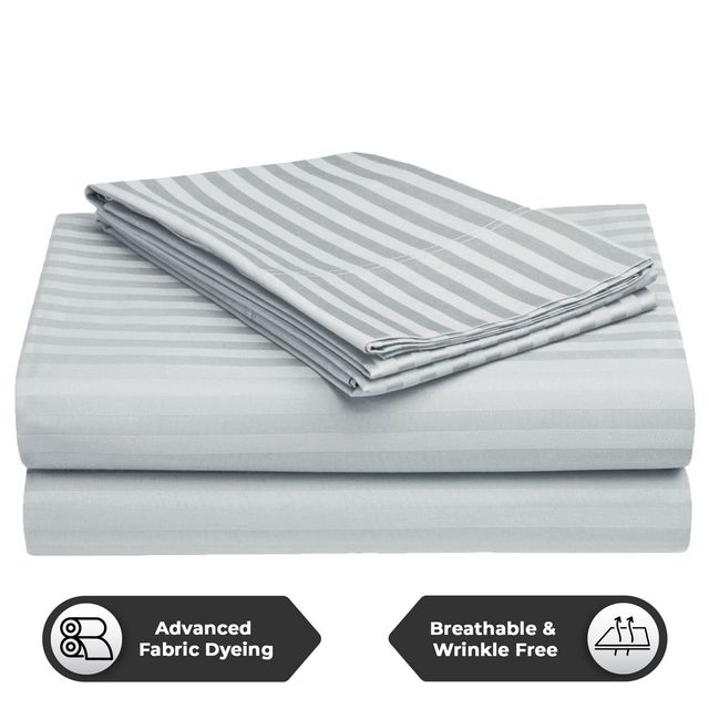 Story@Home 300 TC Light Grey Stripes Microfiber Double Size bedsheet with 2 Pillow Covers