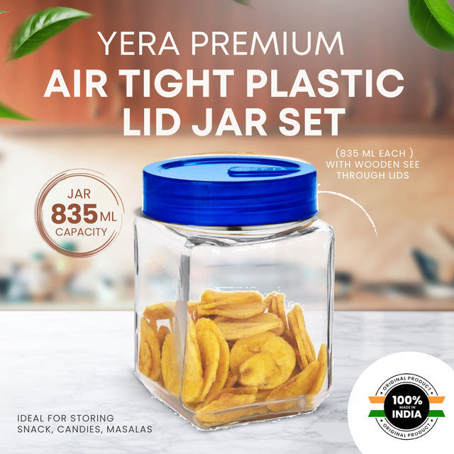 Yera Everyday Storage Jars Square 835 ml (Each) Set Of 2 pcs