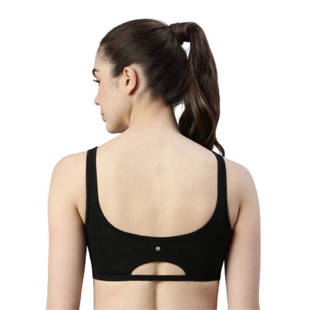 Enamor Women's SB06 Cotton Lounge Sports Bra | High Coverage | Non Padded | Wirefree | Black | XL