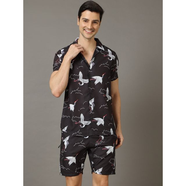 Bushirt Men's Co-ord Set | Flamingo Black - L