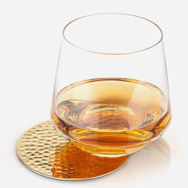 Bar Box Gold Plating Hammered Design Coasters With Velvet Base For Drinks (Set Of 4)