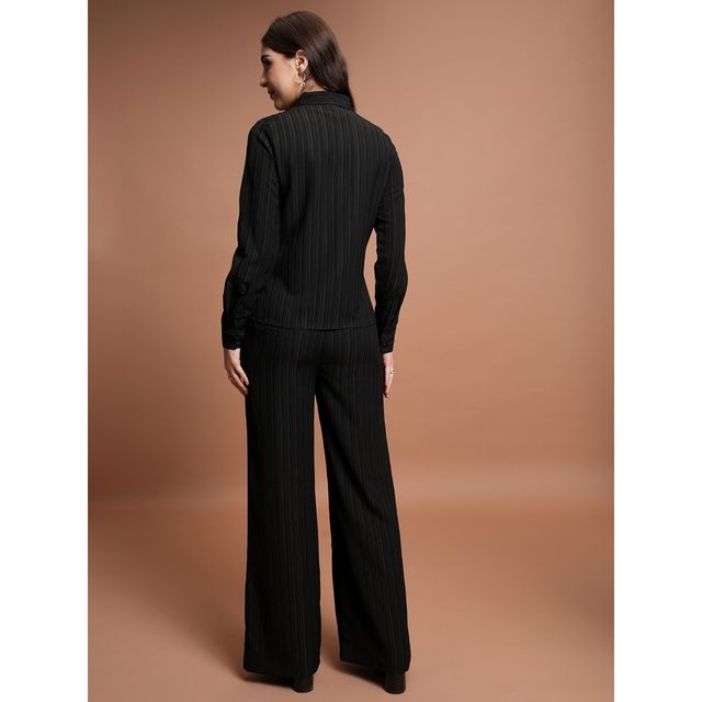Ketch Women Striped Pleated Shirt With Trouser Co-ords | Black | XL
