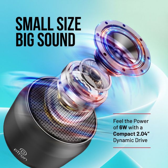 pTron Fusion Hook v2 6W Bluetooth Speaker | 8H Playtime | 2.04" Neo Driver For Pristine Sound - Black