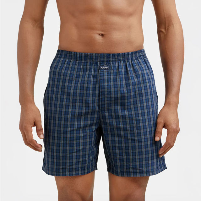 Jockey 1223 Men's Super Combed Mercerized Cotton Woven Checks Boxer|SidePocket|PO2 | Multicolor-XL
