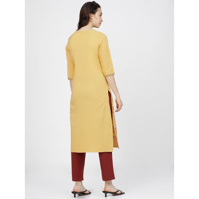 Ketch Women Ethnic Motifs Printed Straight Kurta | Yellow | M