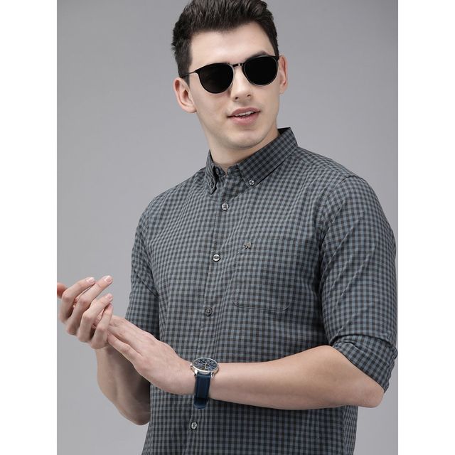 The Bear House Men Slim Fit Checked Button-Down Casual Shirt - Garo | Teal | XXL