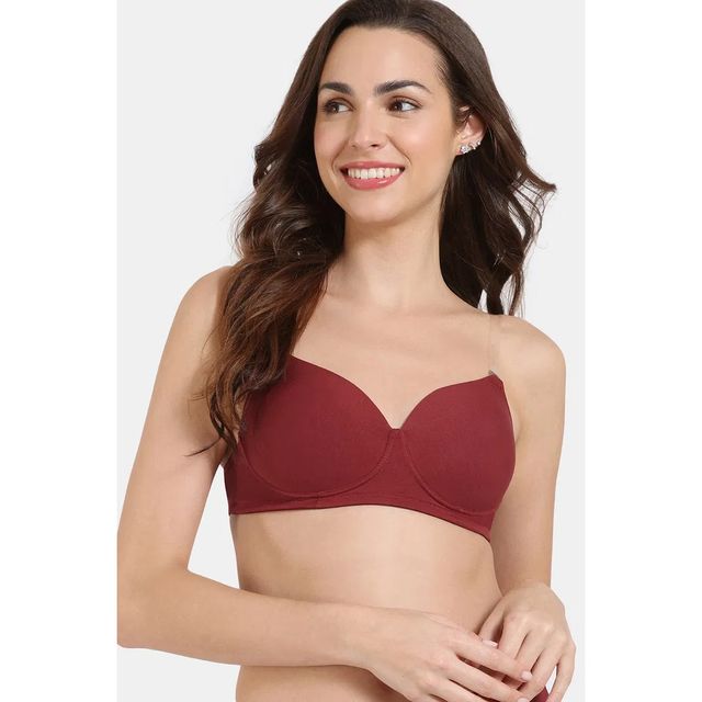 Zivame Women's Beautiful Basics Padded Non Wired 3/4Th Coverage Backless Bra | Red - 32D