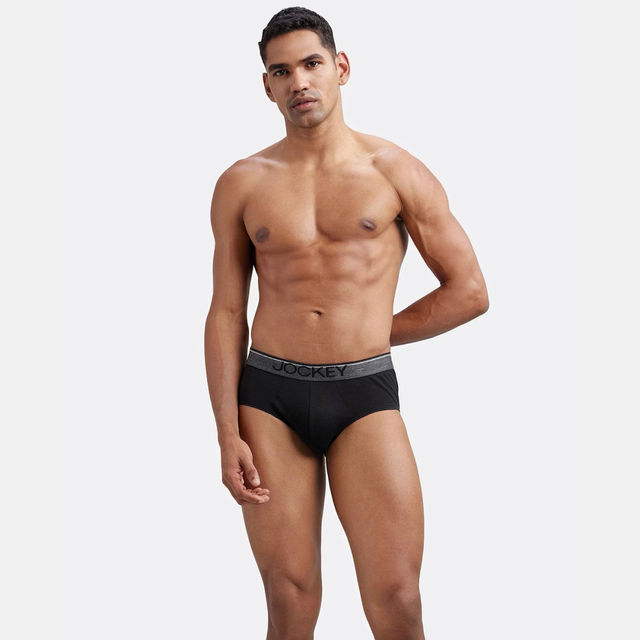 Jockey 8037 Men's Super Combed Cotton Solid Brief|Ultrasoft Waistband|PO2 | Black-L